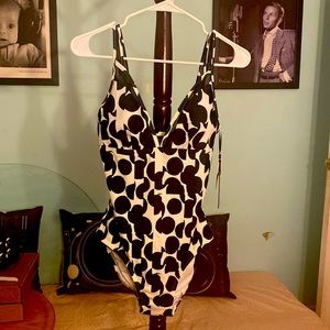 Black and white dots one piece bathing suit